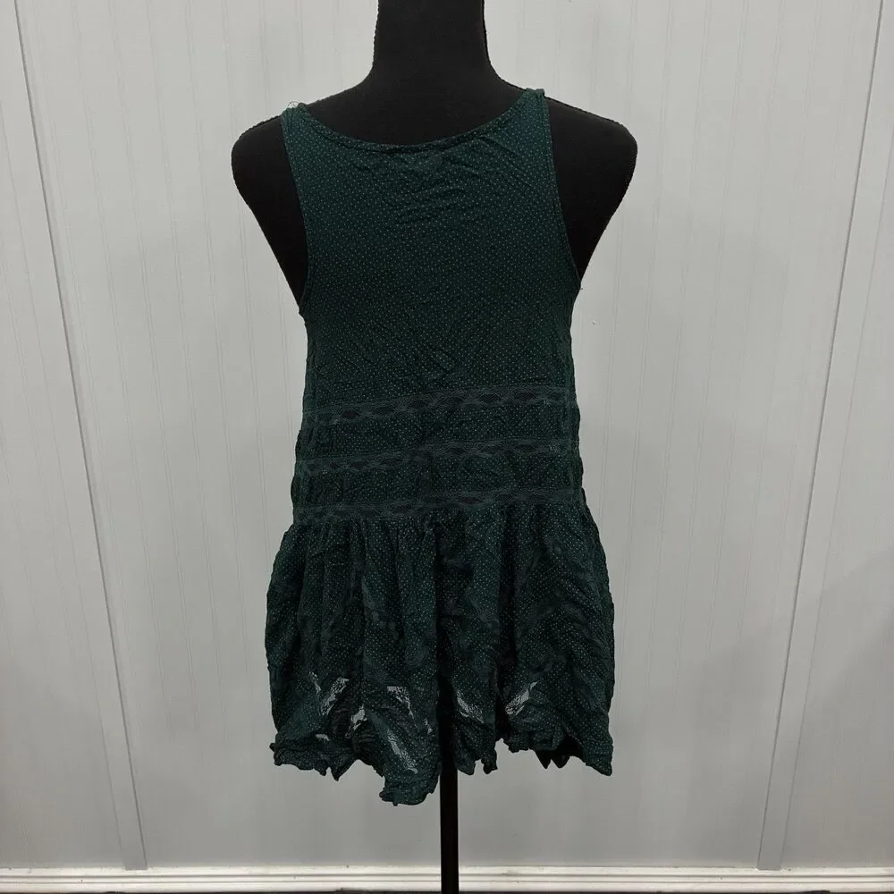 Intimately Free People Women's XS Green Swingy Lace Inset Tunic Top